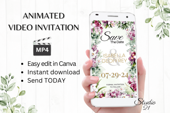 Elegant Orchid Invites: The W2450 Digital Save-the-Date