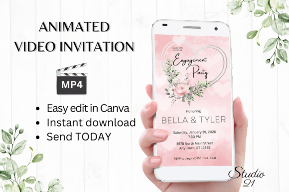 Elegant Pink Roses Engagement Party Invite W1279
