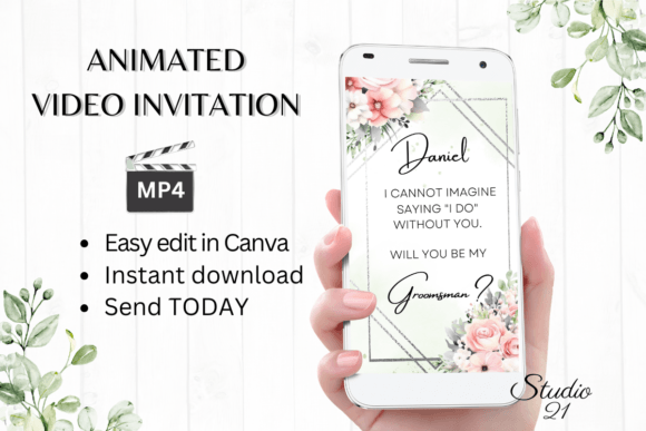Elegant Pink Roses Groomsman Proposal W3274GM for Modern Invitations