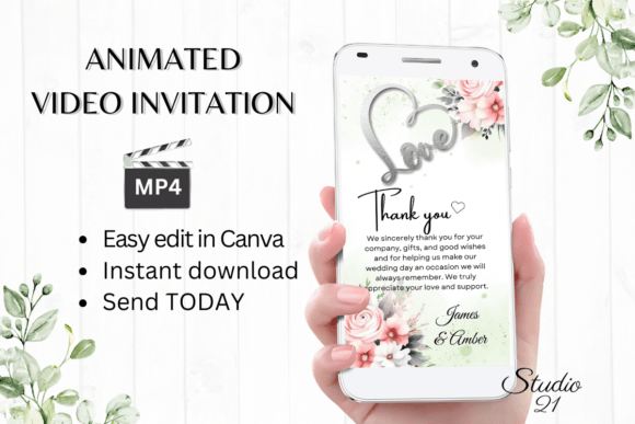 Elegant Pink Roses Wedding Thank You W9270TU Template