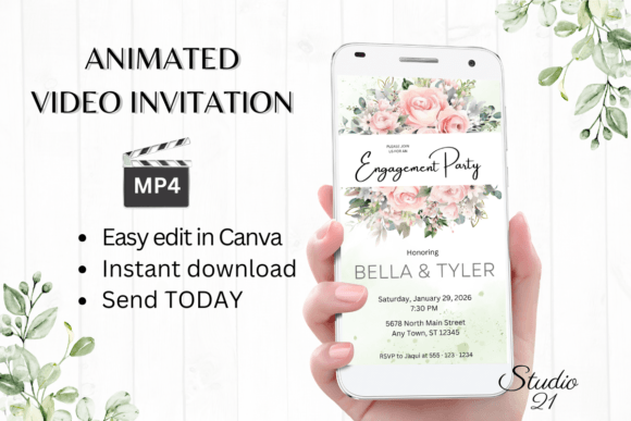 Elegant Romance: Using the Pink Roses Engagement Party Invite W1276