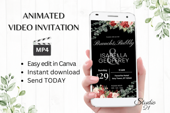 Elegant Wedding Brunch: The Red Roses Invite W9443