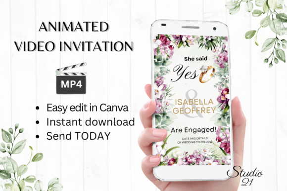 Orchids Engagement Announcement W1450B: A Modern Digital Invitation