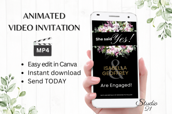 Orchids Engagement Announcement W1457B: A Modern Digital Invitation