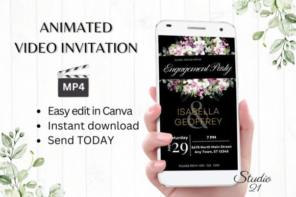 Orchids Engagement Party Invite W1457: A Modern Digital Template