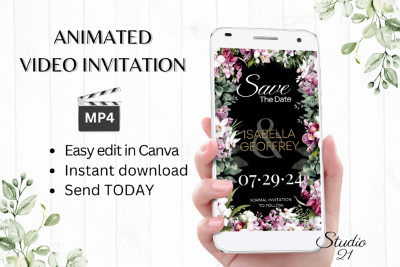 Orchids Save the Date Invite W2451: Modern Elegance for Your Event