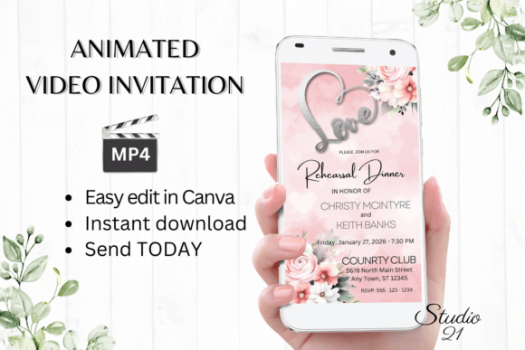 Pink Roses Rehearsal Dinner Invite: Digital Elegance Made Easy