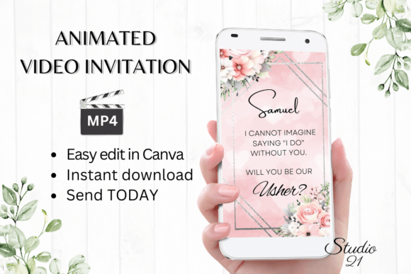 Pink Roses Usher Proposal W3275U: Digital Invitation Elegance