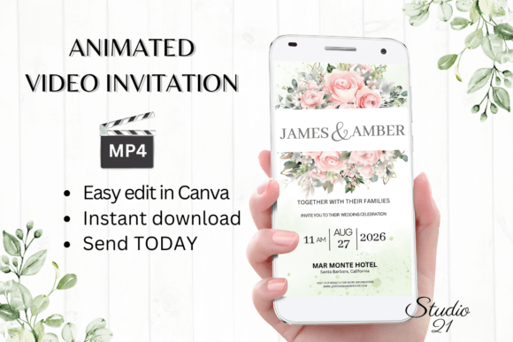 Pink Roses Wedding Invitation W8276: Effortless Digital Elegance