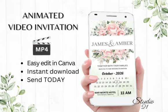 Pink Roses Wedding Invitation W8276B: Your Elegant Digital Evite