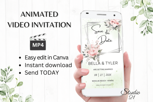 Pink Save the Date Announcement W2272: Your Elegant Digital Wedding Solution