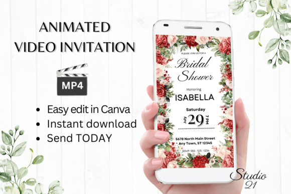 Red Roses Bridal Shower Invite W4440: Effortless Elegance