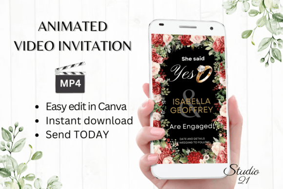 Red Roses Engagement Announcement W1441B: A Digital Invitation