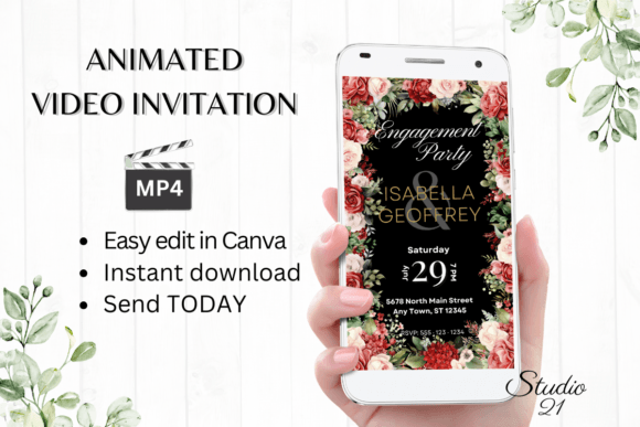 Red Roses Engagement Party Invite W1441: A Digital Design Essential