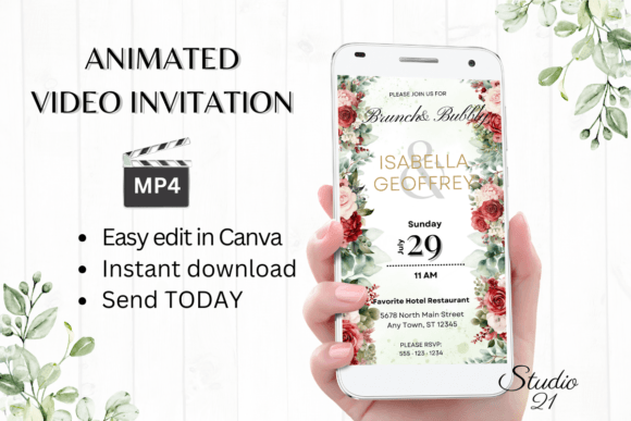 Red Roses Wedding Brunch Invite W9444: Elegant Animated Design