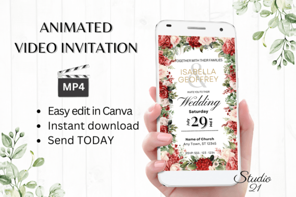 Red Roses Wedding Invitation W8440: Effortless Digital Elegance