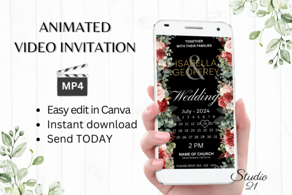 Red Roses Wedding Invitation W8445B: A Modern Digital Template