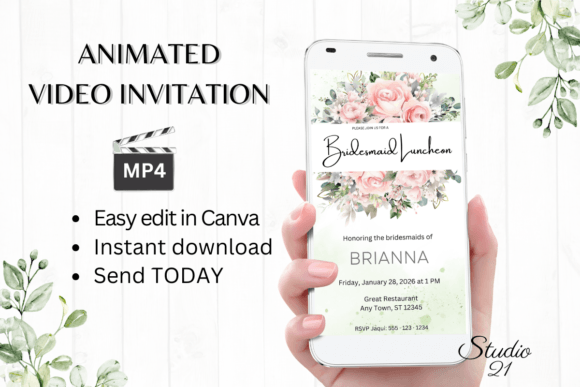 Stylish Pink Roses Bridesmaid Luncheon W4276BL Invitation