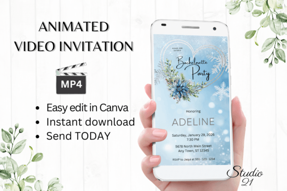Winter Bachelorette Party Evite W6258: A Modern Festive Template