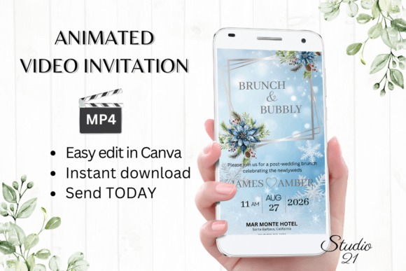 Winter Wedding Brunch Invite W9252: Your Animated Digital Template