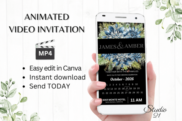 Winter Wedding Invitation W8257B: A Modern Template for Your Celebration